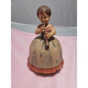 Anri Thorens Swiss Wood Music Box Hi Lilli Hilo  Girl Flute Revolving Vintage 5"